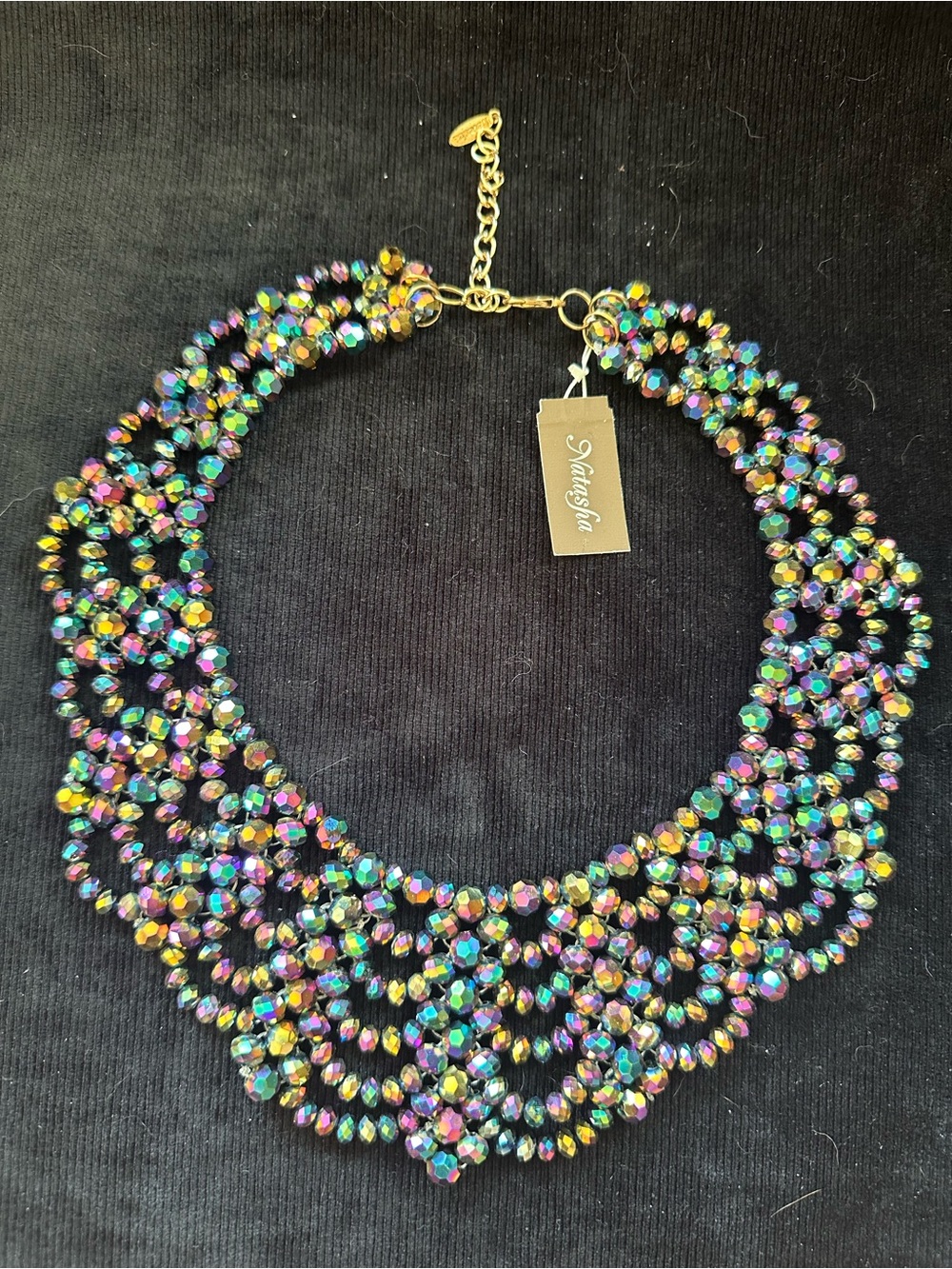 Iridescent Beaded Multi-Color Bib Necklace